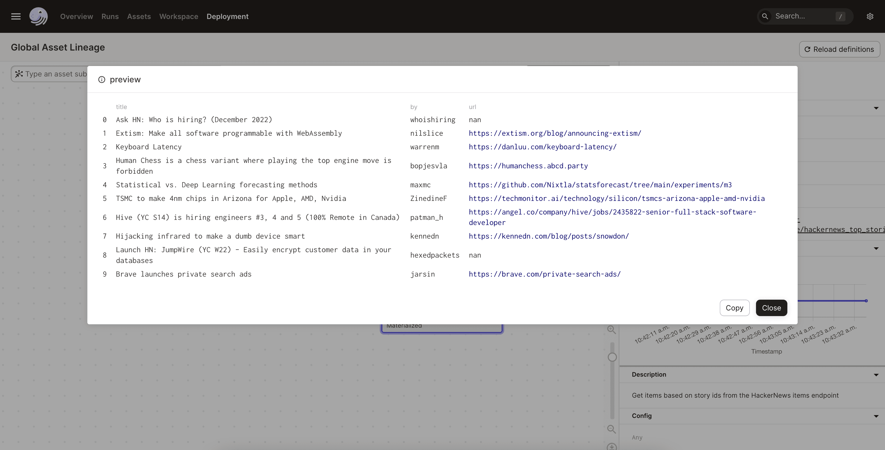 Markdown preview of HackerNews top 10 stories